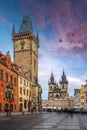 Prague, Czech Republic - The Old Town Square with Old City Hall building with the Astronomical Clock tower Royalty Free Stock Photo