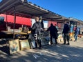 PRAGUE, CZECH REPUBLIC - 21.10.23: Old used items for sale at flea market. Vintage retail sale