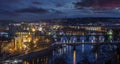 Prague, Czech Republic - Panoramic skyline of the city of Prague at night with purple clouds. Included Charles Bridge Royalty Free Stock Photo