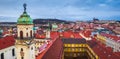 Prague, Czech Republic - Panoramic view of Prague with the tower of the baroque library Klementinum, the famous Charles Bridge Royalty Free Stock Photo