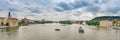 Prague / Czech Republic - 08.09.2016: Panoramic view at the Vltava river from the Charles bridge.