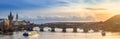 Prague, Czech Republic - Panoramic view of the world famous Charles Bridge Karluv most on a sunny winter afternoon Royalty Free Stock Photo