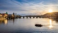 Prague, Czech Republic - Panoramic view of the world famous Charles Bridge Karluv most on a sunny winter afternoon Royalty Free Stock Photo