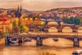 Prague, Czech Republic: romantic bridges that crosses Vltava river Royalty Free Stock Photo