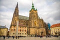 Prague, Czech Republic - 6.11.2019: Saint Vitus Cathedral facade and tourists walking around Prague Castle in Prague, Czech Royalty Free Stock Photo