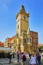 PRAGUE,CZECH REPUBLIC- SEPTEMBER 12, 2015:Astronomical Clock(Staromestske namesti)on historic square in the Old Town quarter of P Royalty Free Stock Photo