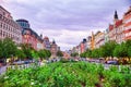 PRAGUE, CZECH REPUBLIC-SEPTEMBER 06, 2015: Buildings, people, night life of the big city on Wenceslas Square one of the central sq