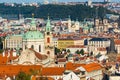 Prague, Czech republic - September 19, 2020. Famous towers above roofs