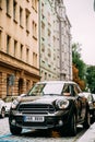 Front View Of Black Mini Cooper Countryman S All4 Sd Car With 2. Royalty Free Stock Photo