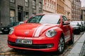 Front View Of Red Volkswagen New Beetle Cabriolet Car Parked Royalty Free Stock Photo