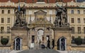 Prague, Czech Republic - September , 18, 2019: Guards at the Battling Titans statues at gate to First Courtyard at Hrad Royalty Free Stock Photo