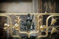 Prague, Czech Republic - September 23, 2019. The interior of the gothic St. Vitus Cathedral, a memorial sculpture on the golden