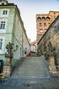 Prague, Czech republic - September 20, 2020. Ke Hradu street during pandemic situation without tourists - Covid-19 - empty street Royalty Free Stock Photo