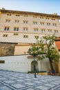 Prague, Czech republic - September 20, 2020. Ke Hradu street - Schwarzenberg palace - without tourist during pandemic situation in Royalty Free Stock Photo