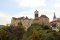 Prague, Czech Republic, September 29, 2017: Lockett Castle on the River Eger. Castle in the Czech Republic. Autumn. Blue sky.