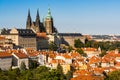 Prague, Czech republic - September 19, 2020. Panorama of Prague Castle and orange roofs around Royalty Free Stock Photo