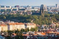 Prague, Czech republic - September 19, 2020. Panorama of Vysehrad, its park and Prague 2 with buildings on the riverbank
