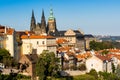 Prague, Czech republic - September 19, 2020. Panoramic view on Prague Castle with buildings in streets Nerudova and Uvoz Royalty Free Stock Photo