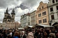 Prague, Czech Republic, September 15, 2017: people tourists looking at the Astronomical Clock Tower show Royalty Free Stock Photo