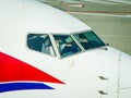 Prague, Czech Republic - September 17, 2012. Pilot in airplane with vintage livery of Czech Airlines airplane