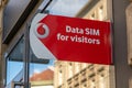 Vodafone sign for data Sim card outside a retail store