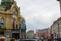 Prague, Czech Republic; 5/17/2019: Side of the facade of Municipal House ObecnÃÂ­ dÃÂ¯m of Prague, Czech Republic, a civic