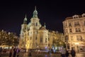 Prague, Czech Republic - 20.08.2018: St. Nicholas Church located at night on the old town square Royalty Free Stock Photo
