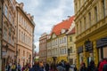 Prague, Czech Republic; 5/17/2019: Tourists taking a walk in Celetna street, in the old town of Prague Royalty Free Stock Photo