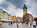 Prague, Czech Republic - Tourists visiting The Old Town Square and The Clock Tower Royalty Free Stock Photo