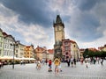 Prague, Czech Republic - Tourists visiting The Old Town Square and The Clock Tower Royalty Free Stock Photo