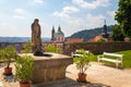 fountain with statue of Hercules in the garden, Prague Castle, view of the Church of St Nicholas, Czech republic