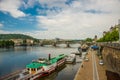 Prague, Czech Republic: Vltava river in Prague. Legion Bridge, Most legii and Prague houses