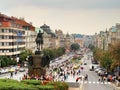 Prague, Czech Republic -The Wenceslas Square with the Staue of Wenceslas and tourists visiting