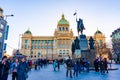 PRAGUE, CZECH REPUBLIC - 1.12.2018: The Wenceslas square Vaclavske namesti in czech statue near the national museum historical Royalty Free Stock Photo