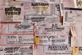 Concert tickets on a wall, rock and metal music