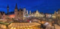 Ghent Belgium, panorama city skyline night at St Michael\'s Bridge