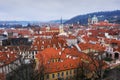 Prague, Czechia - December 20, 2024: Panoramic View of Red Rooftops in Historic Prague City Royalty Free Stock Photo