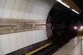 Prague, Czechia - July7,2023: The subway at Mustek metro station without people.