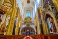 The central prayer hall of Church of Our Lady before Tyn with pipe organ above the entrance, on March 11 in Prague, Czechia