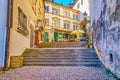 Cozy restaurant on Radnicke Schody on the halfway to upper Hradcany district, on March 11 in Prague, Czechia