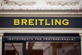Breitling logo on their jewelry boutique in Prague. Royalty Free Stock Photo