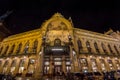 Facade of Obecni Dum at night in Prague. Royalty Free Stock Photo