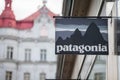 Patagonia logo in front of their store in Prague.