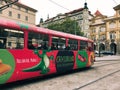 Retro tram at old town of Prague Praha