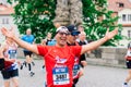 Prague, Czechia - 7th May 2023 - Runners of the Prague Half marathon in the city streets.