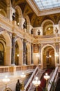 Prague, Czechia - A vertical shot of the interior of The National Museum and its main hall with the predominant use of gold to