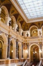 Prague, Czechia - A vertical shot of the interior of The National Museum and its main hall with the predominant use of gold to