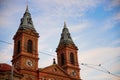 PRAGUE - DECEMBER 07: orange church with black and gold clocks,