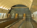 Prague escalator in subway moving metro staircase