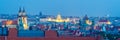 Prague evening cityscape with illuminated building of National Museum, Prague, Czech Republic. Panoramic view from Letna